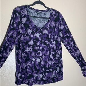 Simply Vera Vera Wang Purple Blue Long Sleeve Relaxed Blouse